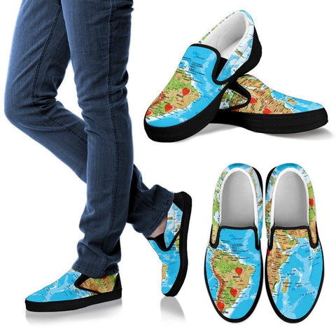 Valentine's Day Special World Map Print Slip Ons For Women- Free Shipping-Paww-Printz-Merchandise