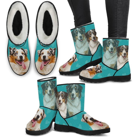 Australian Shepherd Print Faux Fur Boots For Women-Free Shipping-Paww-Printz-Merchandise