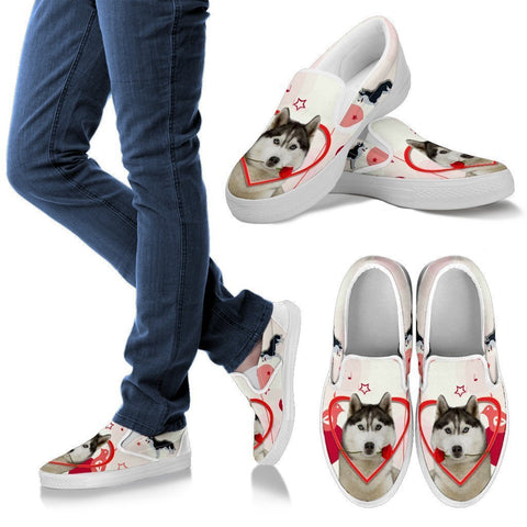 Valentine's Day Special Siberian Husky Print Slip Ons For Women- Free Shipping-Paww-Printz-Merchandise