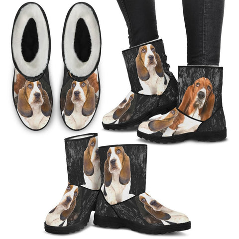 Basset Hound Print Faux Fur Boots For Women-Free Shipping-Paww-Printz-Merchandise