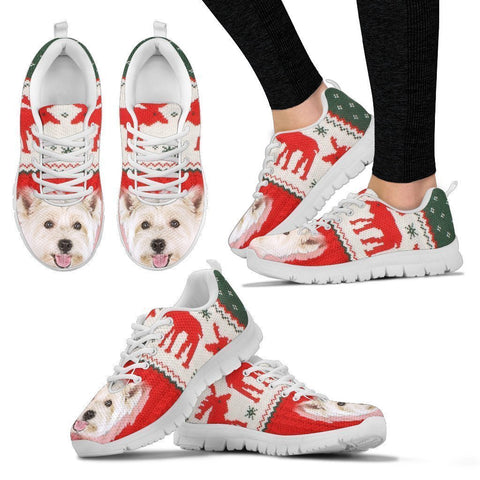 West Highland White Terrier Ugly Christmas Running Shoes For Women- Free Shipping-Paww-Printz-Merchandise