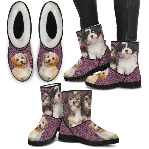 Cute Havanese Print Faux Fur Boots For Women-Free Shipping-Paww-Printz-Merchandise