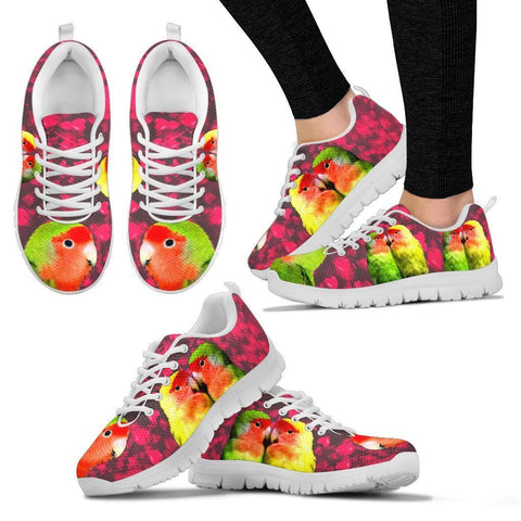 Valentine's Day Special-Rosy-Faced Lovebird Bird On Red Print Running Shoes For Women-Free Shipping-Paww-Printz-Merchandise