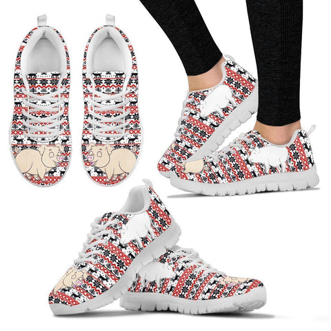 Vietnamese Pot Bellied Pig Print Christmas Running Shoes For Women- Free Shipping-Paww-Printz-Merchandise