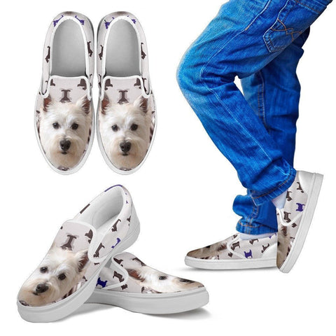 West Highland White Terrier Print Slip Ons For Kids- Express Shipping-Paww-Printz-Merchandise