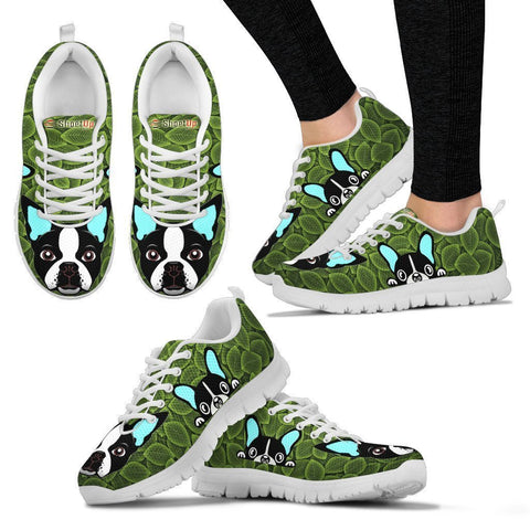 Boston Terrier On Green-Women's Running Shoes-Free Shipping-Paww-Printz-Merchandise