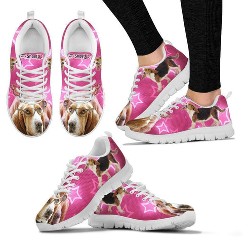 Basset Hound on Pink Print Running Shoes For Women- Free Shipping-Paww-Printz-Merchandise