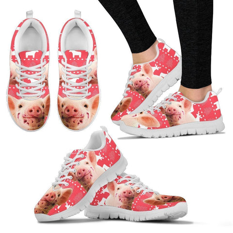Red Wattle Pig Print Christmas Running Shoes For Women- Free Shipping-Paww-Printz-Merchandise