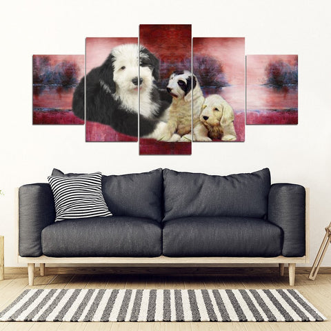Old English Sheepdog Print-5 Piece Framed Canvas- Free Shipping-Paww-Printz-Merchandise