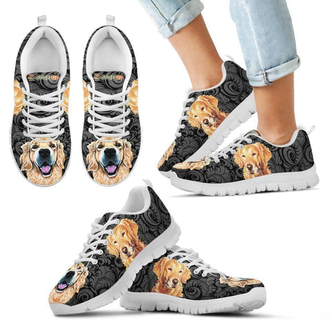 Golden Retriever On Black Print-Kid's Running Shoes-Free Shipping-Paww-Printz-Merchandise