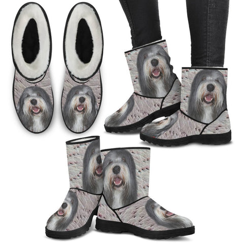 Bearded Collie Print Faux Fur Boots For Women-Free Shipping-Paww-Printz-Merchandise