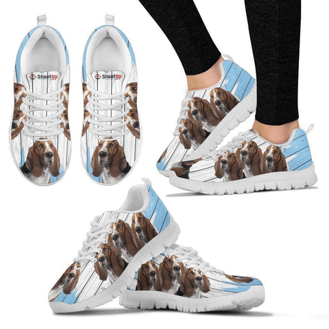 Basset Hound Blue White Print Sneakers For Women-Fee Shipping-Paww-Printz-Merchandise
