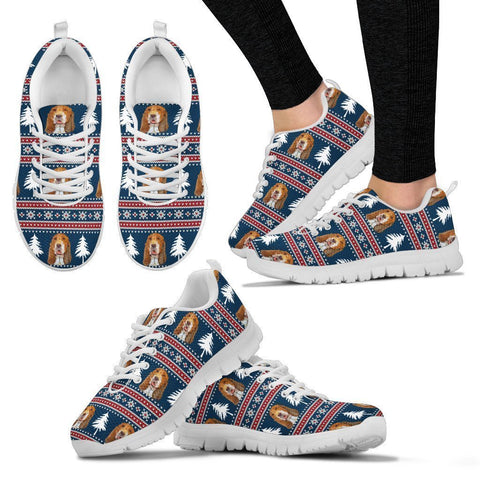 Basset Hound Christmas Pattern Print Running Shoes For Women-Free Shipping-Paww-Printz-Merchandise