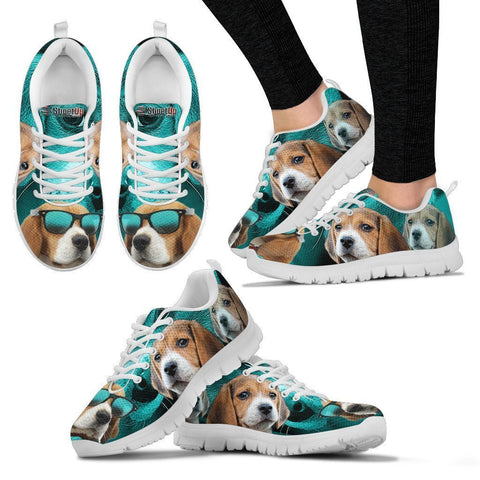 Beagle Dog On Deep Skyblue Print Running Shoes For Women- Free Shipping-Paww-Printz-Merchandise
