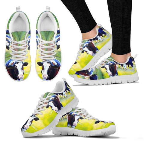 Holstein Friesian Cattle Cow Art Print Christmas Running Shoes For Women- Free Shipping-Paww-Printz-Merchandise