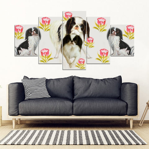 Japanese Chin Floral Print-5 Piece Framed Canvas- Free Shipping-Paww-Printz-Merchandise
