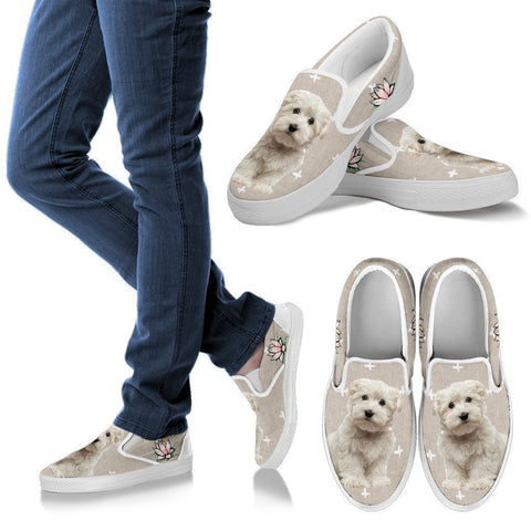 Maltese With Lotus Print Slip Ons For Women-Free Shipping-Paww-Printz-Merchandise