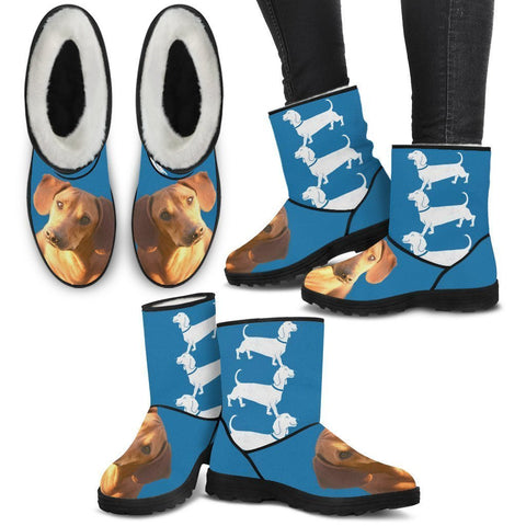 Dachshund Print Faux Fur Boots For Women-Free Shipping-Paww-Printz-Merchandise