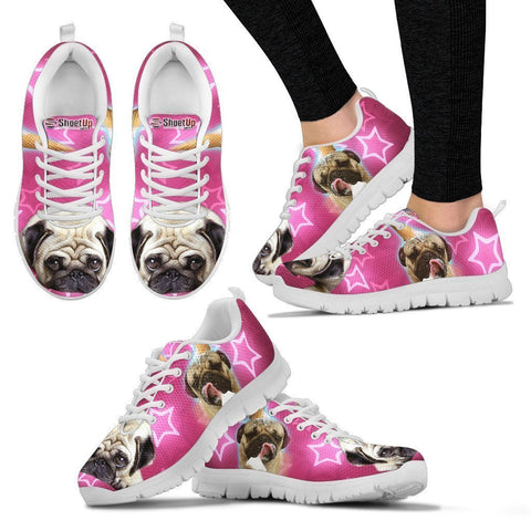 Pug Dog On Pink Print Running Shoes For Women- Free Shipping-Paww-Printz-Merchandise