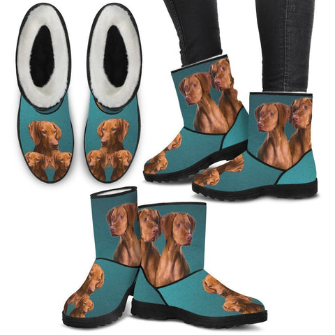 Vizsla Print Faux Fur Boots For Women-Free Shipping-Paww-Printz-Merchandise