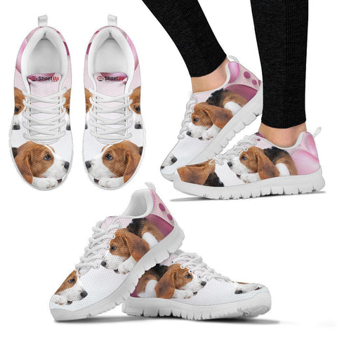 Beagle Pink White Print Running Shoes For Women-Free Shipping-Paww-Printz-Merchandise