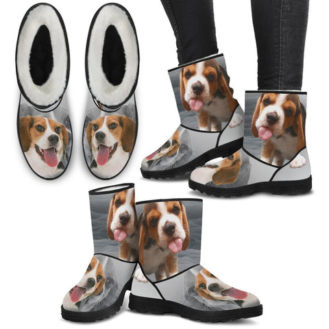 Beagle Print Faux Fur Boots For Women-Free Shipping-Paww-Printz-Merchandise