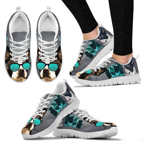 Boston Terrier With Glasses Print Sneakers For Women- Free Shippping-Paww-Printz-Merchandise