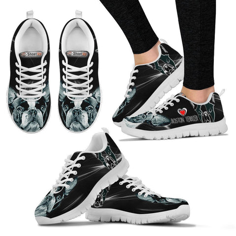 Boston Terrier Black Print Running Shoes For Women- Free Shipping-Paww-Printz-Merchandise