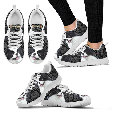Japanese Chin On Black-Women's Running Shoes-Free Shipping-Paww-Printz-Merchandise