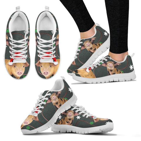 Oxford Sandy and Black Pig Christmas Running Shoes For Women-Free Shipping-Paww-Printz-Merchandise