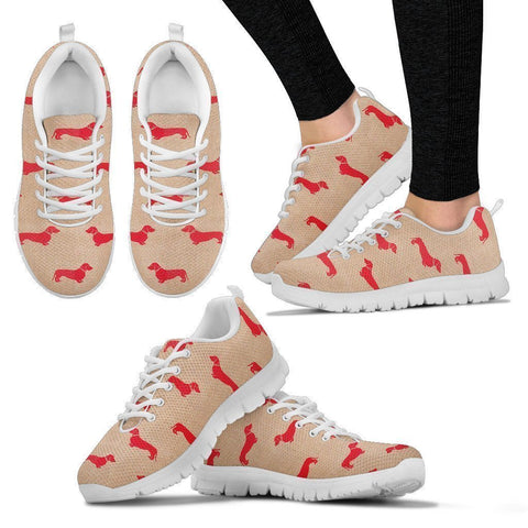 Dachshund Red Pattern Print Sneakers For Women- Express Shipping-Paww-Printz-Merchandise