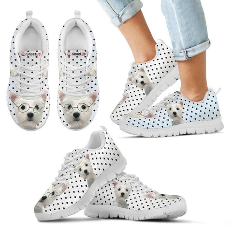 West Highland White Terrier Black Dots Print Running Shoes For Kids-Free Shipping-Paww-Printz-Merchandise