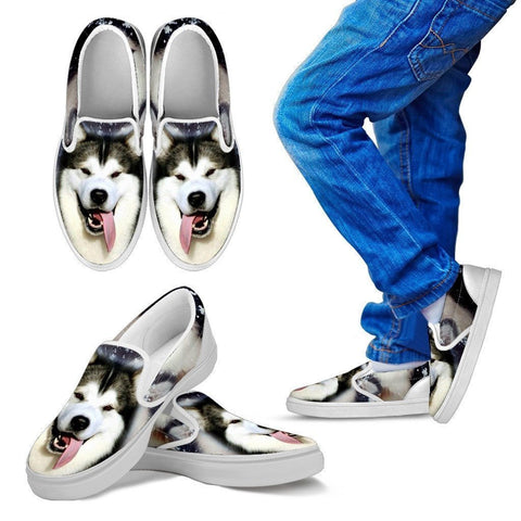 Alaskan Malamute Dog Print Slip Ons For Kids- Express Shipping-Paww-Printz-Merchandise