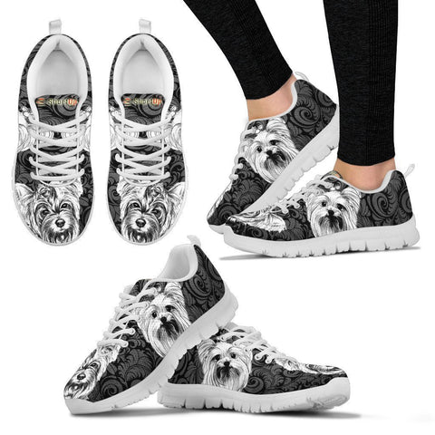 Yorkshire Terrier On Black-Women's Running Shoes-Free Shipping-Paww-Printz-Merchandise