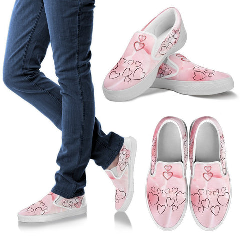 Valentine's Day Special Heart Print Slip Ons For Women- Free Shipping-Paww-Printz-Merchandise