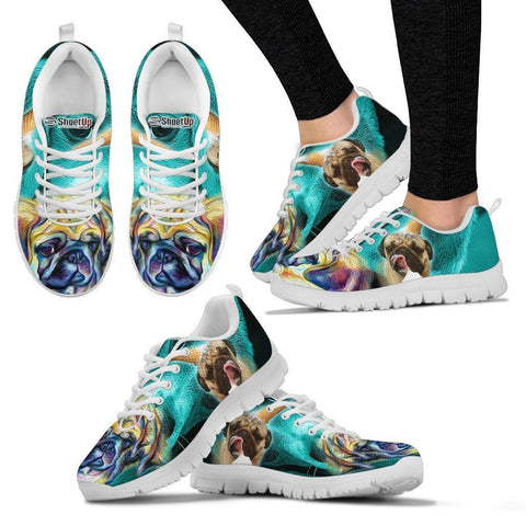 Pug Dog On Deep Skyblue Print Running Shoes For Women- Free Shipping-Paww-Printz-Merchandise