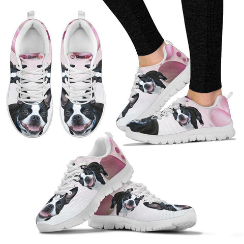 Boston Terrier Pink White Print Running Shoes For Women-Free Shipping-Paww-Printz-Merchandise