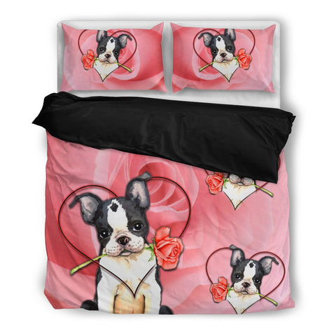 Valentine's Day Special Boston Terrier On Red Print Bedding Set- Free Shipping