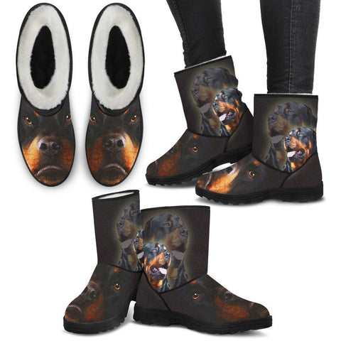Rottweiler Print Faux Fur Boots For Women-Free Shipping-Paww-Printz-Merchandise