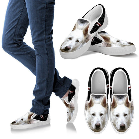 White Shepherd Print Slip Ons For Women- Express Shipping-Paww-Printz-Merchandise