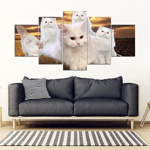 White Persian Cat Print- 5 Piece Framed Canvas- Free Shipping-Paww-Printz-Merchandise