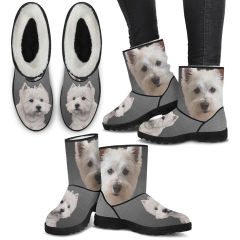 West Highland White Terrier Print Faux Fur Boots For Women-Free Shipping-Paww-Printz-Merchandise