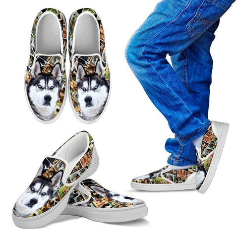 Amazing Siberian Husky Dog Print Slip Ons For Kids-Express Shipping-Paww-Printz-Merchandise