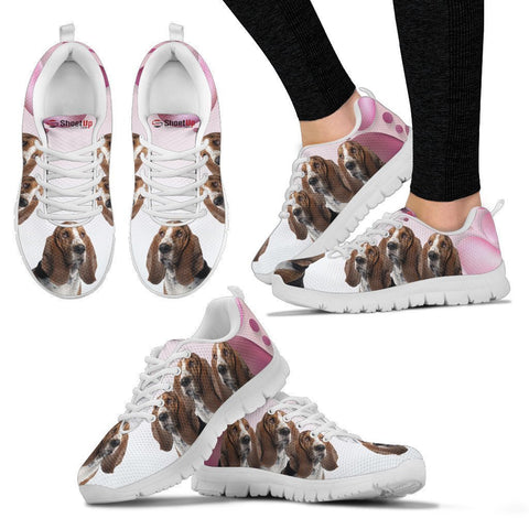 Basset Hound Pink White Print Running Shoes For Women-Free Shipping-Paww-Printz-Merchandise