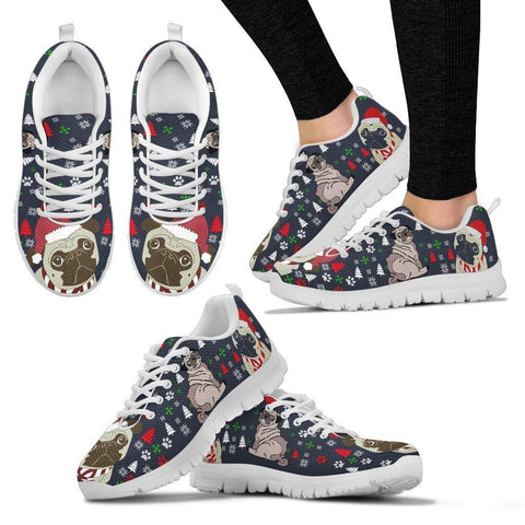 Pug Dog Christmas Print Running Shoes For Women-Free Shipping-Paww-Printz-Merchandise
