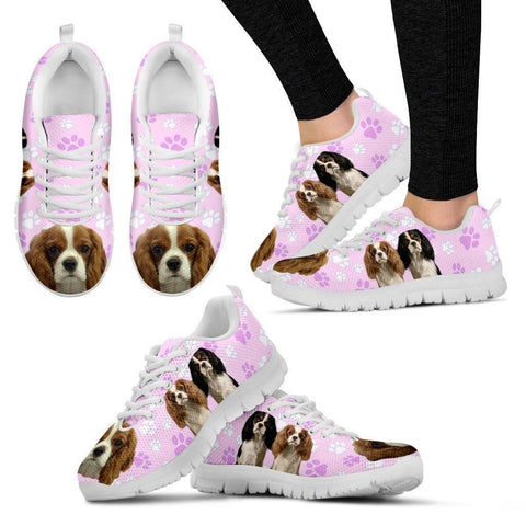 Cavalier King Charles Spaniel In Tri Color Print Running Shoe For Women(White/Black)- Free Shipping-Paww-Printz-Merchandise
