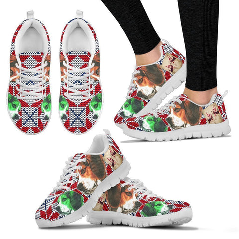 Beagle Dog Christmas Running Shoes For Women- Free Shipping-Paww-Printz-Merchandise