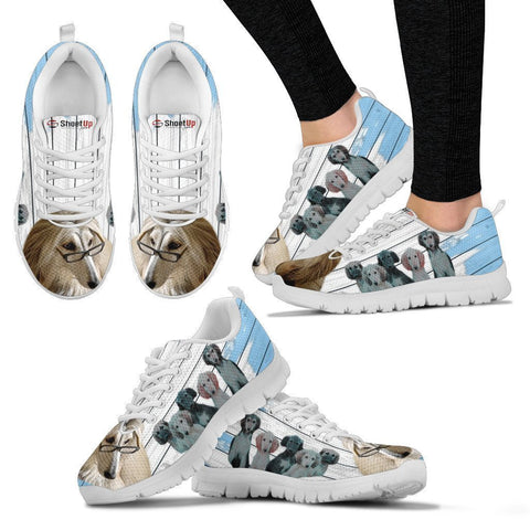 Afghan Hound With Puppies Blue White Print Sneakers For Women-Free Shipping-Paww-Printz-Merchandise