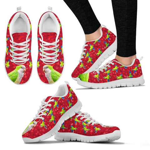 Valentine's Day Special-Monk Parakeet Parrot On Red Print Running Shoes For Women-Free Shipping-Paww-Printz-Merchandise