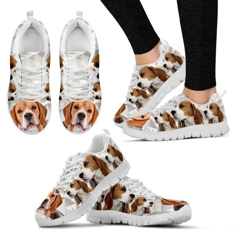 Beagle Dog Print (Black/White) Running Shoes For Women-Express Delivery-Paww-Printz-Merchandise
